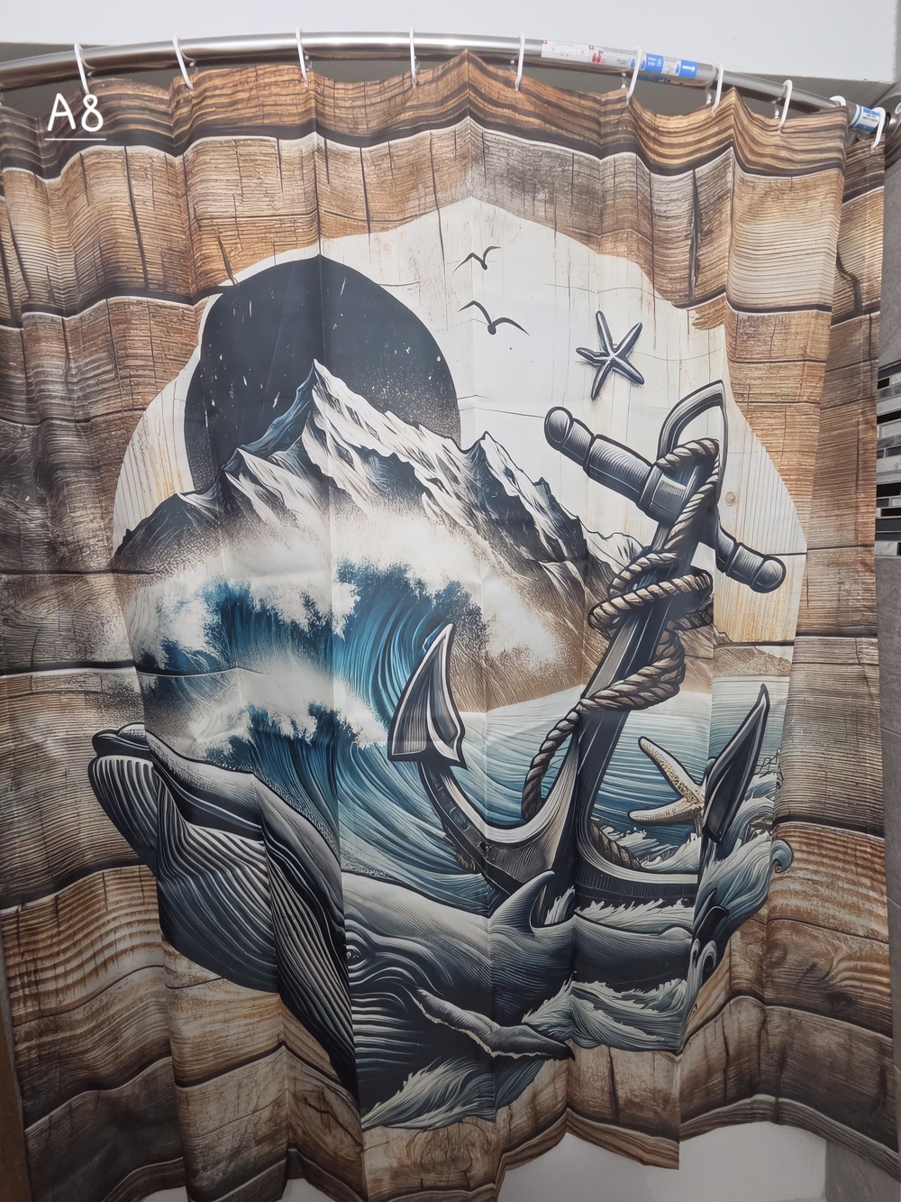 NWOT Nautical Whale And Anchor Water Resistant Fabric Shower Curtain.